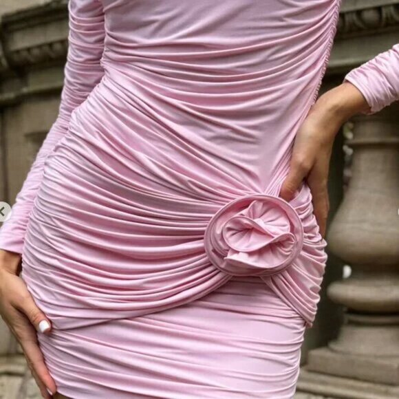 NWT H&M X Magda Butrym Rose-Appliquéd Mock Turtleneck Dress - Picture 6 of 16